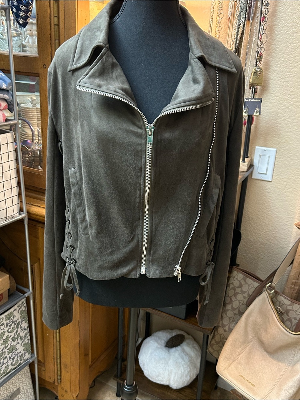 Olivaceous Olive Suede Lace-Up Moto Jacket